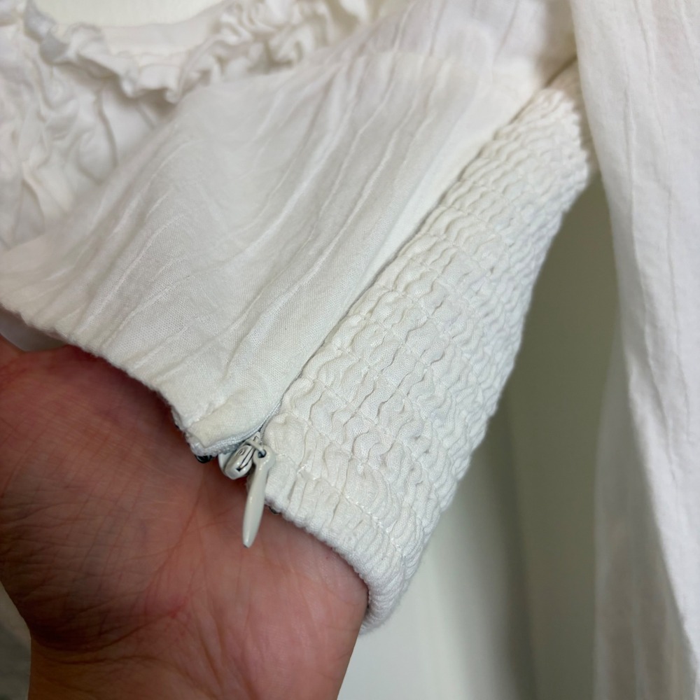 Coquette White Ruffle Long Sleeve Smocked Crop Top Sweetheart Neck S - Picture 4 of 7